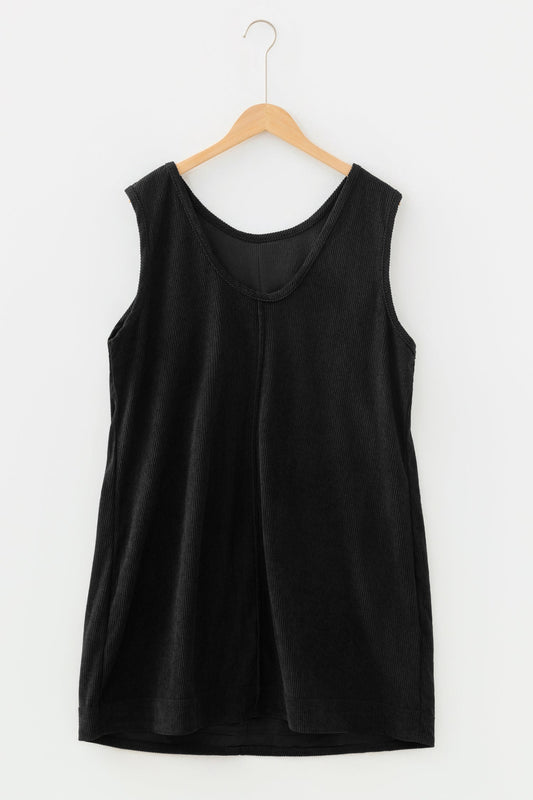 Plus Size Solid Corduroy Sleeveless Mini Dress