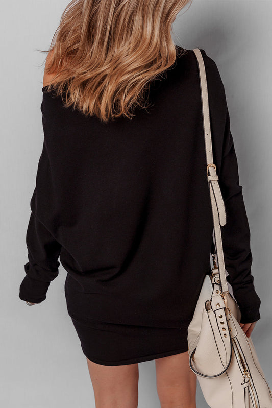 Solid Asymmetric Neck Sweater Mini Dress