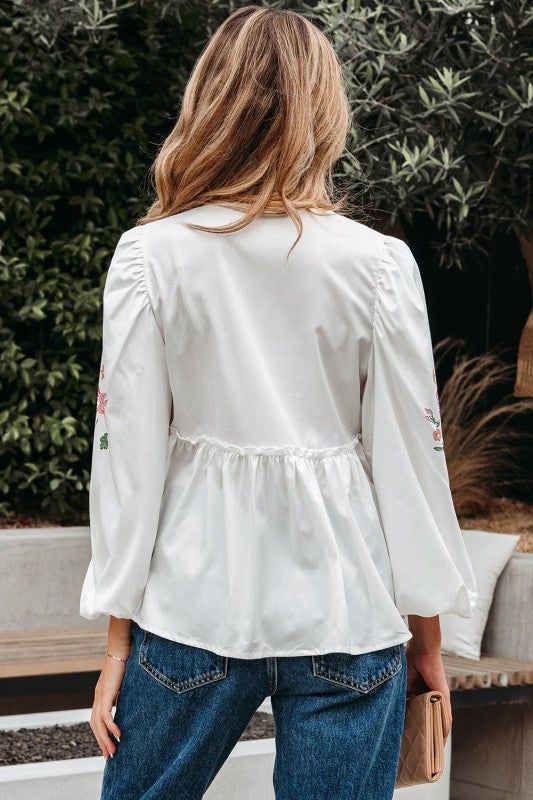 Skylar Flower Lace-up Babydoll Blouse stylish women's boutique wear