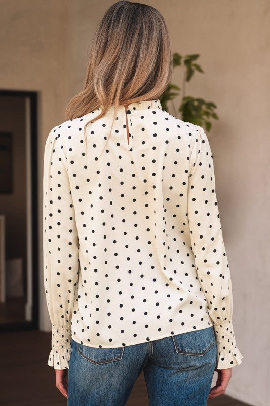 Catalina Polka Dot Lantern Sleeve Blouse stylish women's boutique wear