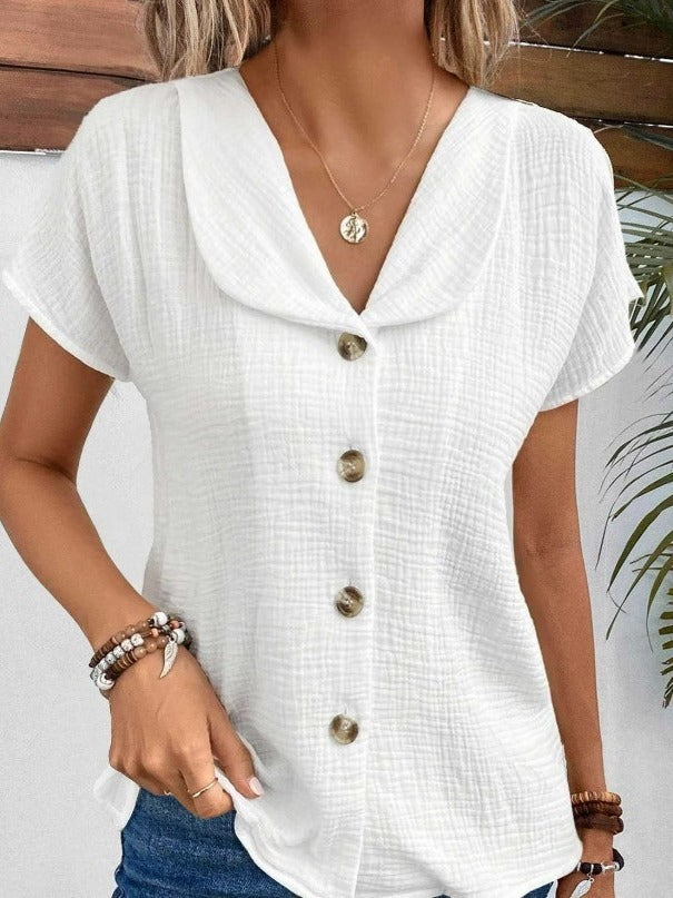 š Women's Summer Solid Color Short-Sleeved Button Cardigan Top