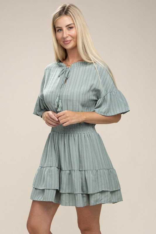Tie Neck Dress Layer Hem Dress