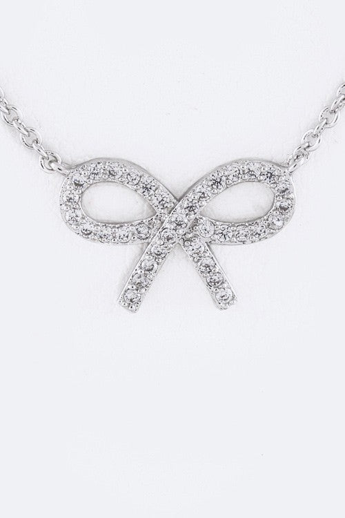 Cz Bow Pendant Necklace