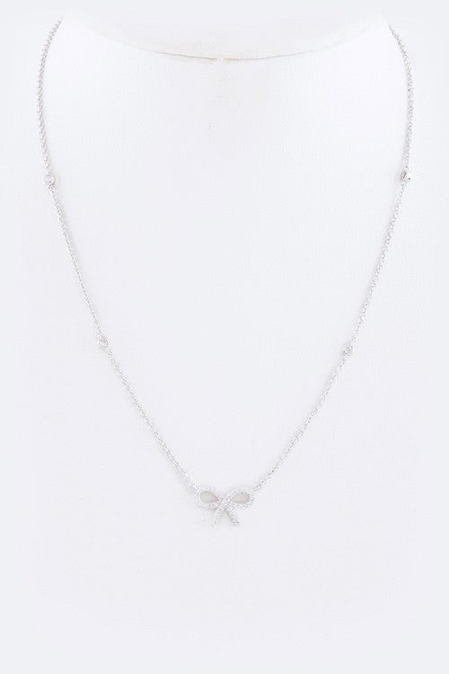 Cz Bow Pendant Necklace