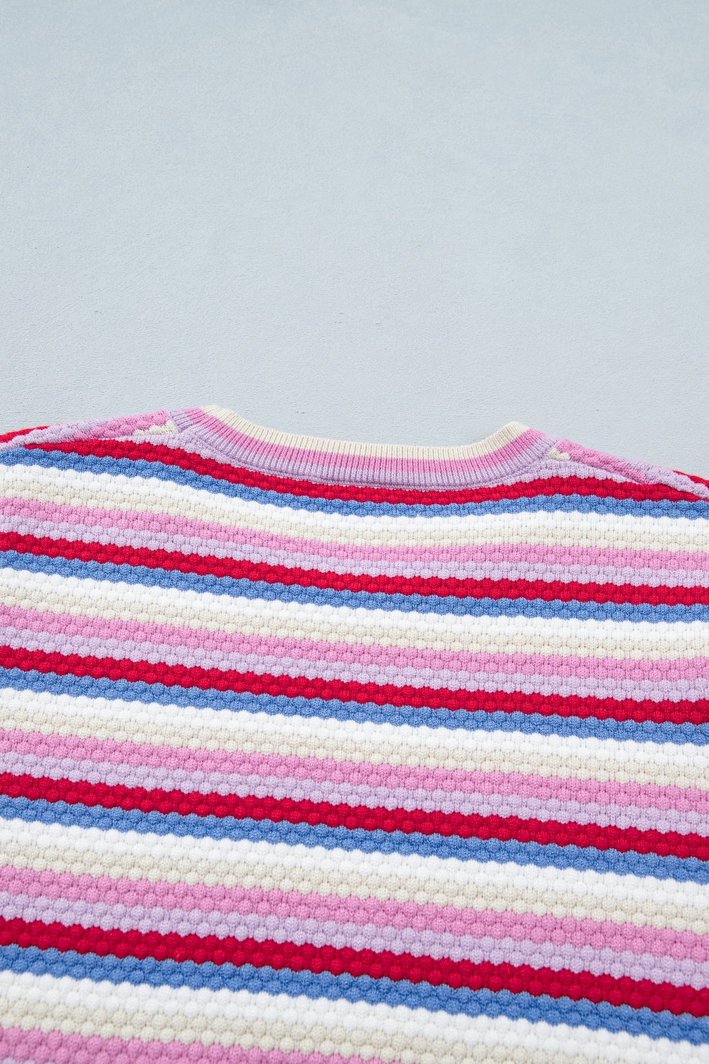 Stripe Textured Knit Short Sleeve Sweater