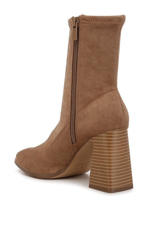 Aandid High Ankle Flared Block Heel Boots | Modern Boutique Fashion