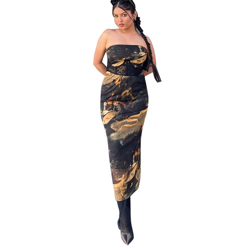 ๐ Summer Strapless Printed Tube Dress โ Slim Fit Bodycon Mini