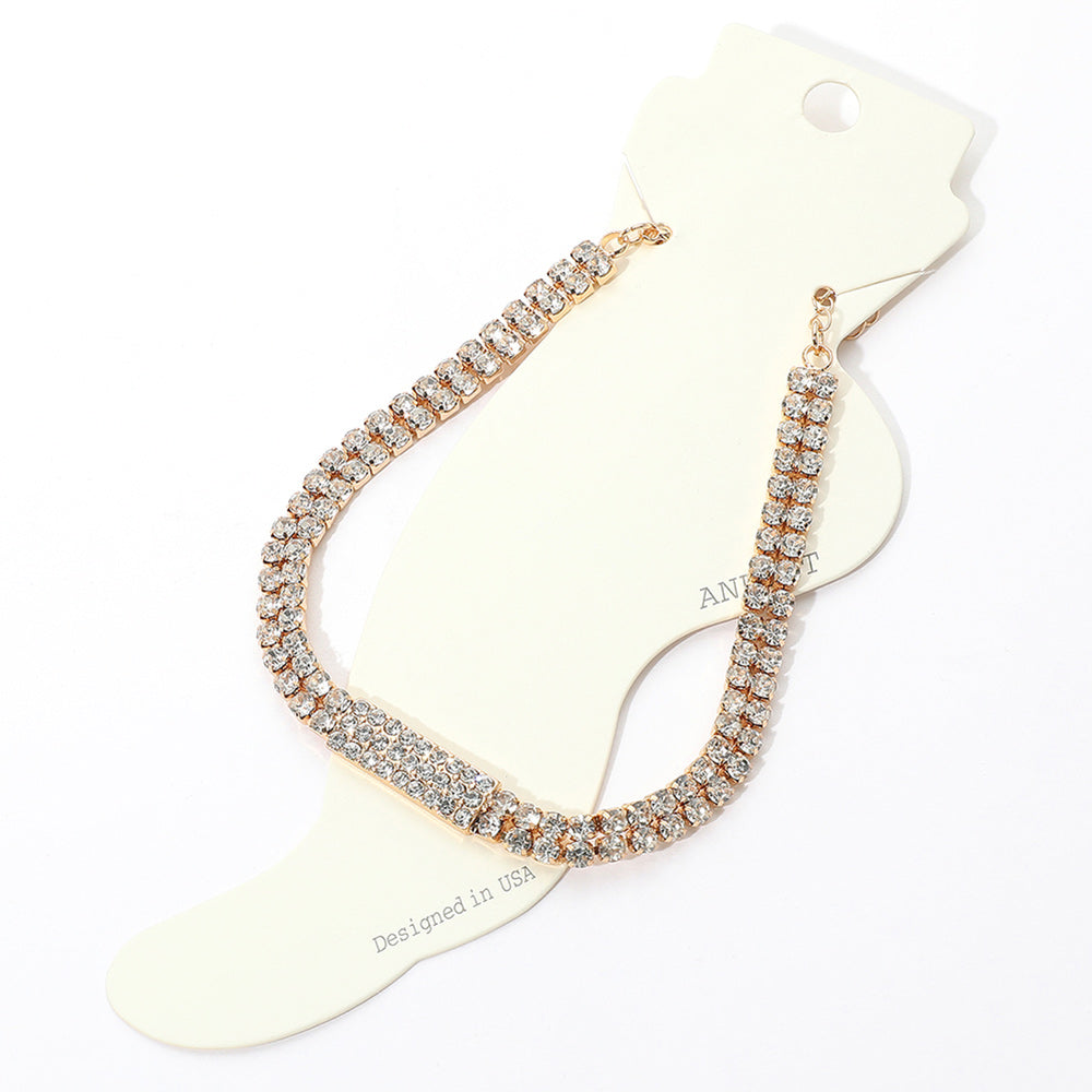 Rhinestone Rectangle Accented Evening Anklet