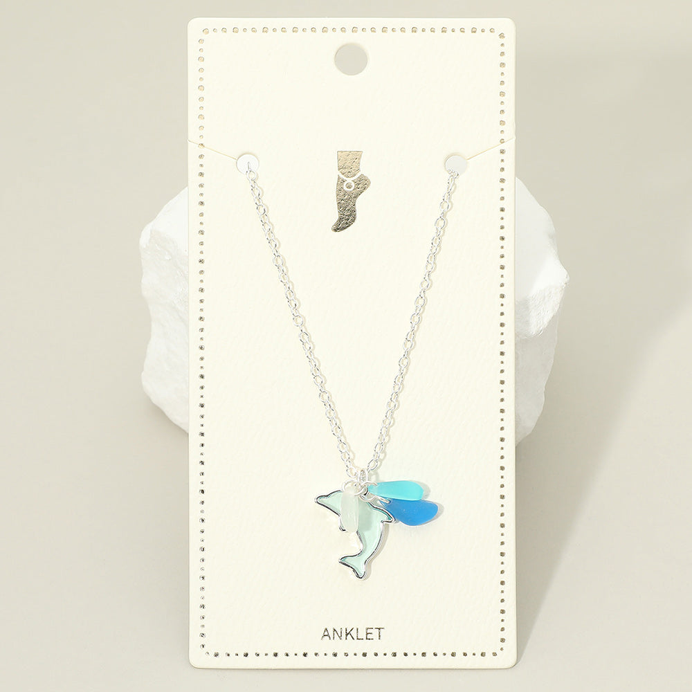 Sea Glass Dolphin Charm Anklet