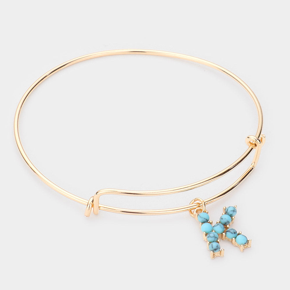 -K- Turquoise Embellished Initial Monogram Charm Bracelet