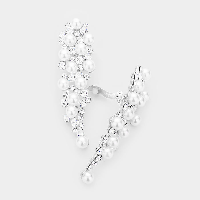 Crystal Pearl Cluster Clip on Earrings