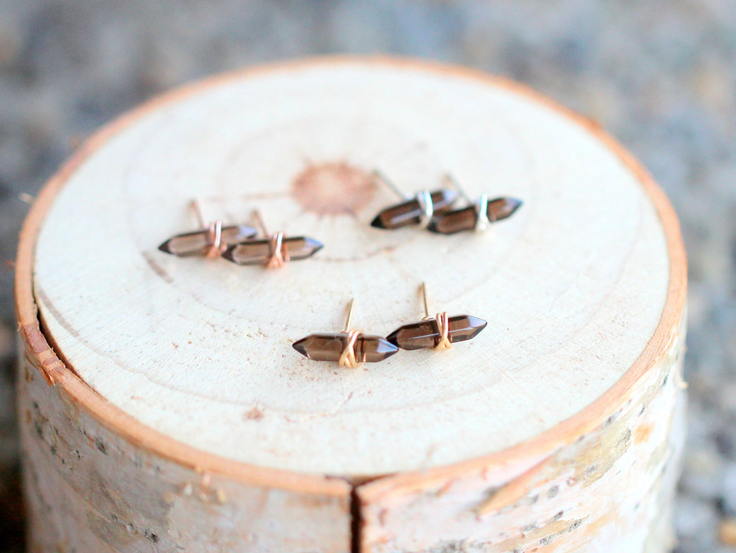 Crest Studs - Smoky Quartz
