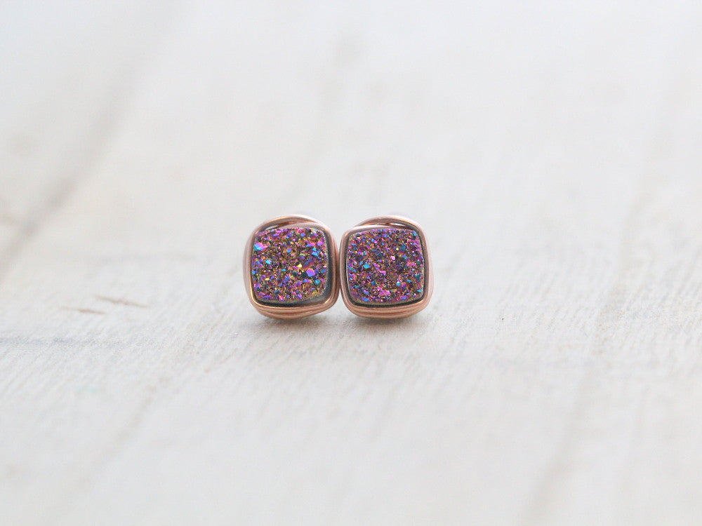 Druzy Cushion Cut Studs - Unicorn