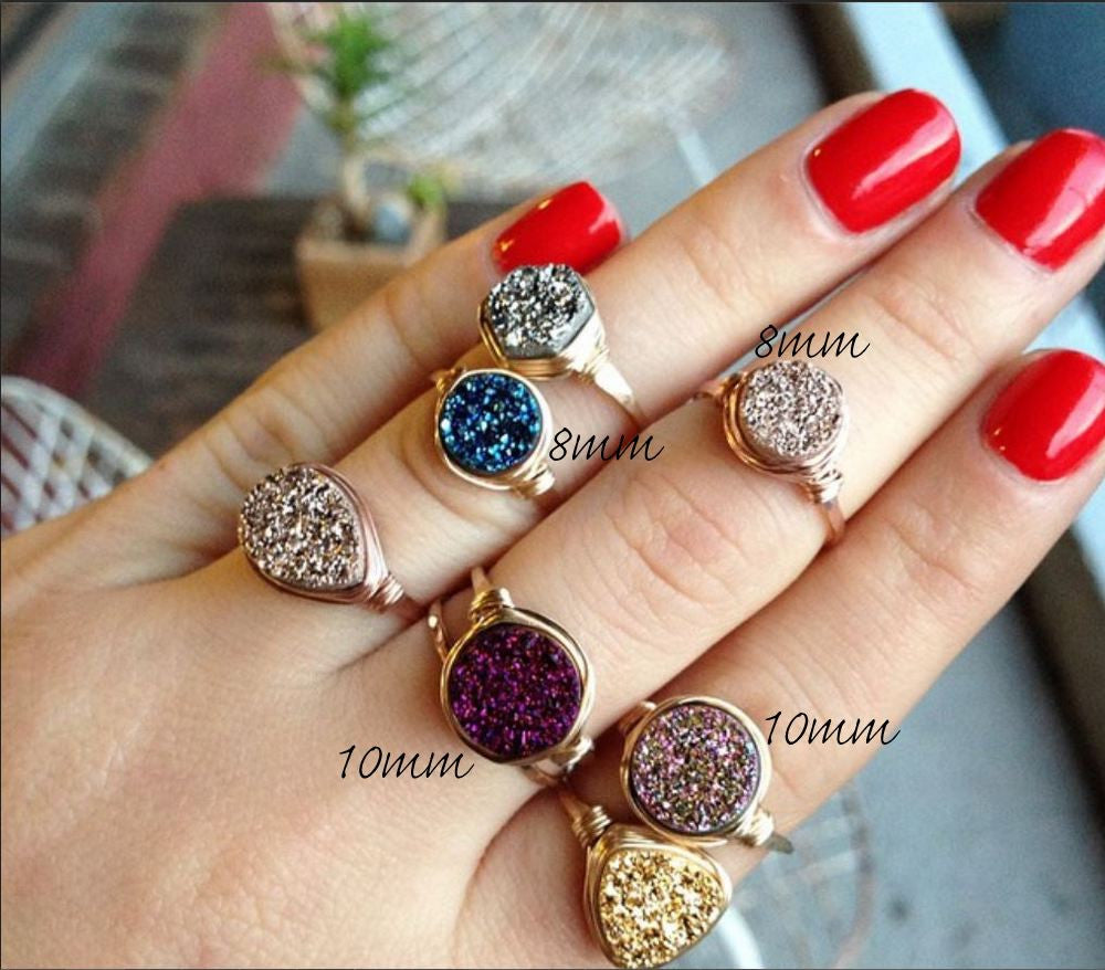 Cobalt Round Druzy Ring - 8mm