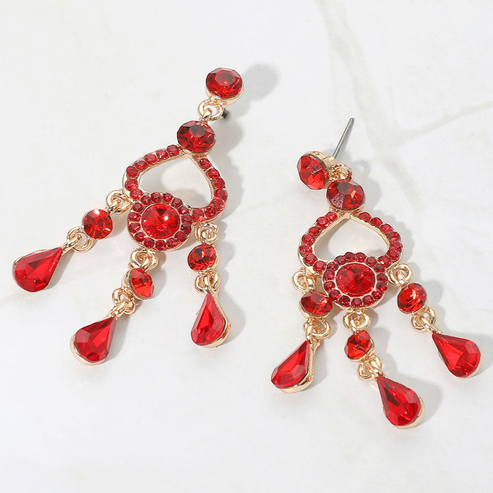Teardrop Stone Cluster Rip Chandelier Dangle Evening Earrings