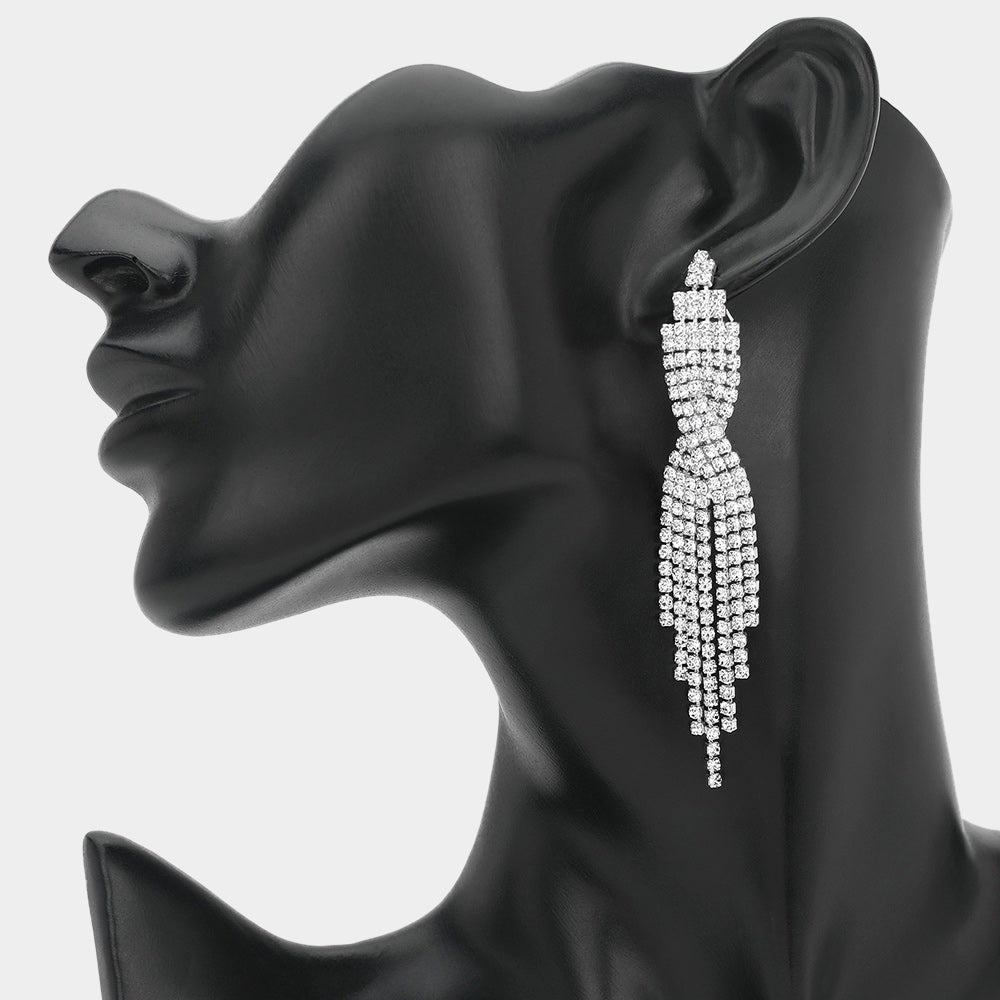 Rhinestone Tassel Drop Evening Earrings