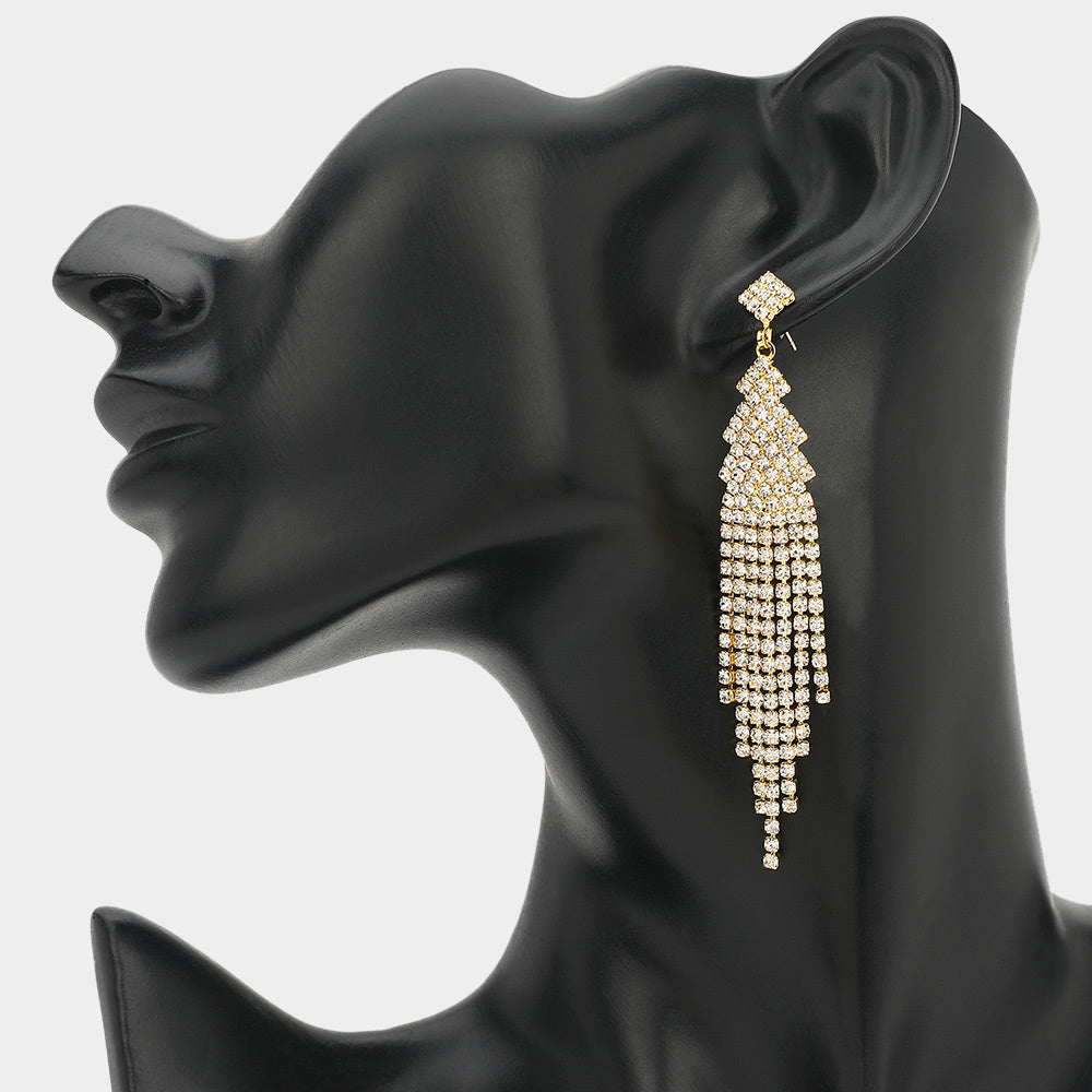 Rhinestone Tassel Long Drop Evening Earrings