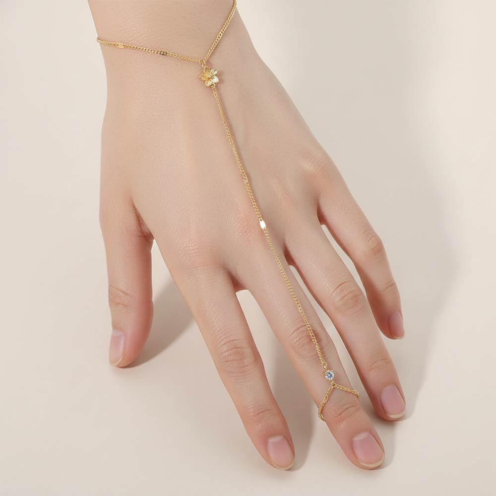 Delicate Flower Charm Accent Hand Chain Bracelet