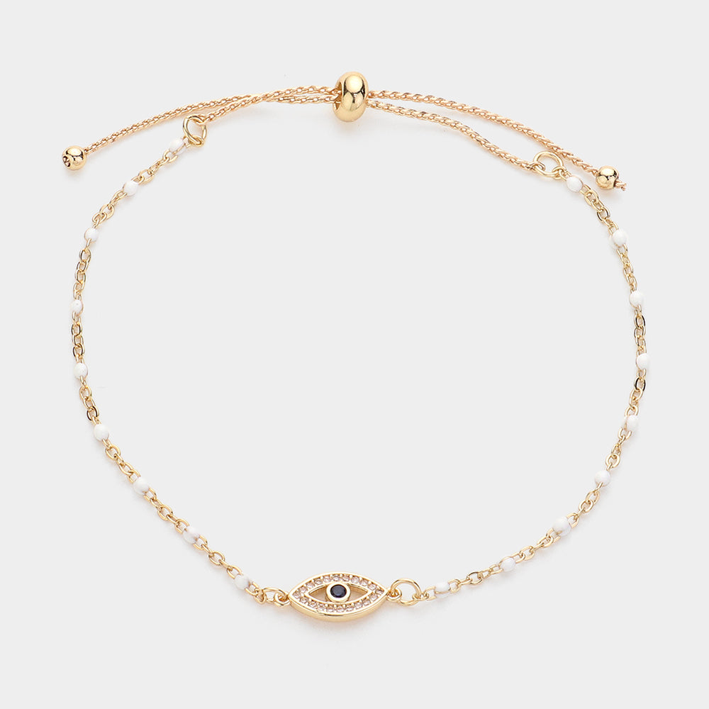 Evil Eye Pointed Beads Station Pull Tie Bracelet