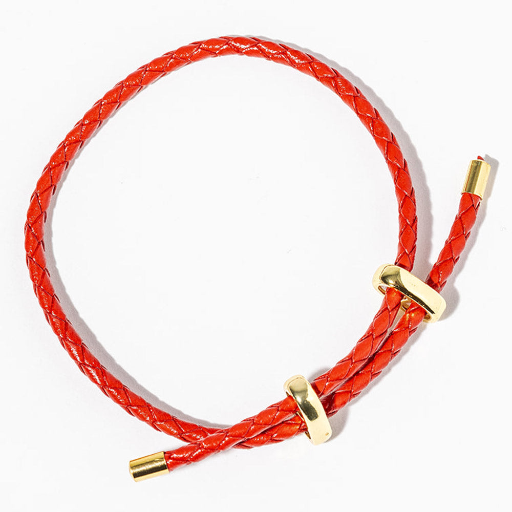 Faux Leather Braided Gold Dipped Tip Adjustable Bracelet