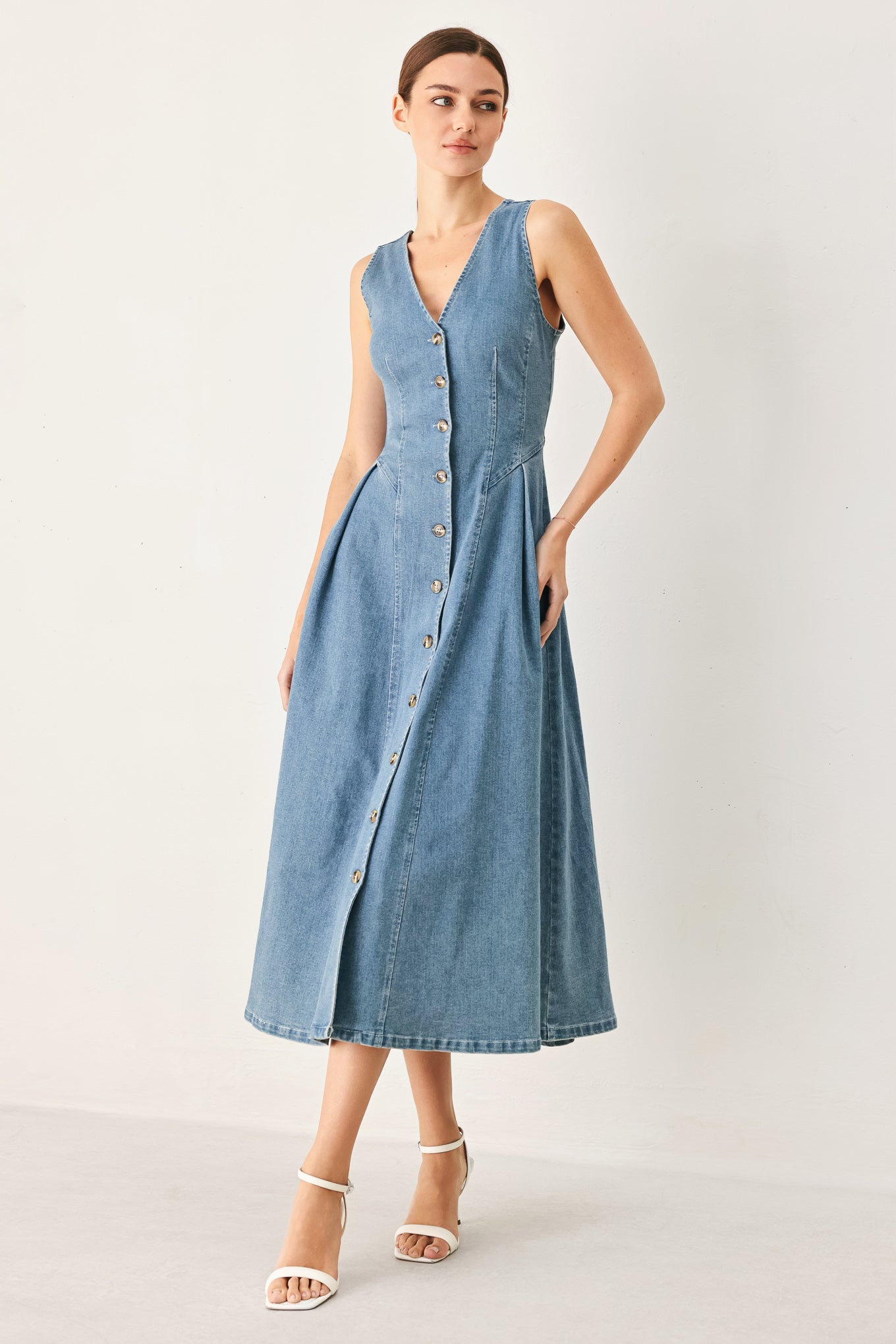 denim dress sweetheart neckline V-NECK MIDI Women's dresses Color:Sodalite Blue Short jean dress featuring Plus Size Dress Stretch Matte Charmeuse Gown