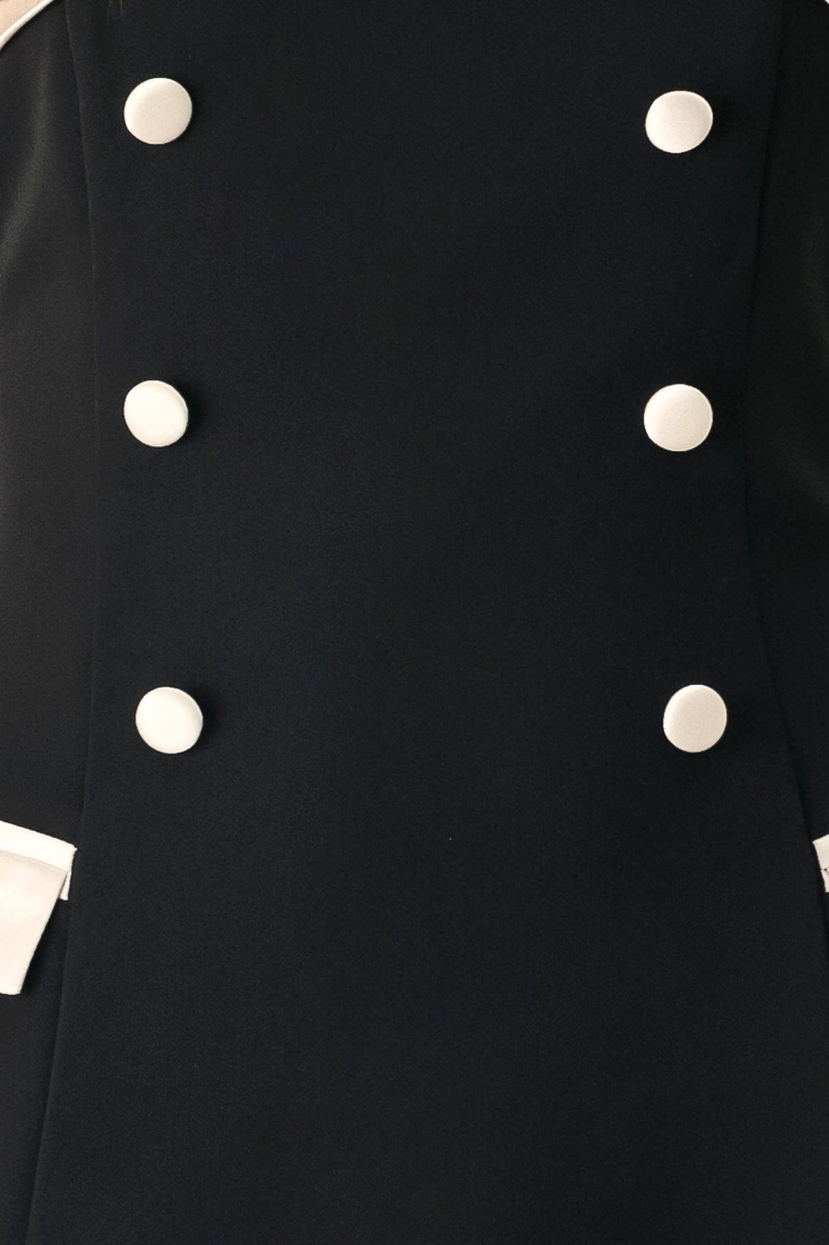 PARISIAN POISE BLACK/CREAM STRAPLESS BUTTON MIDI DRESS