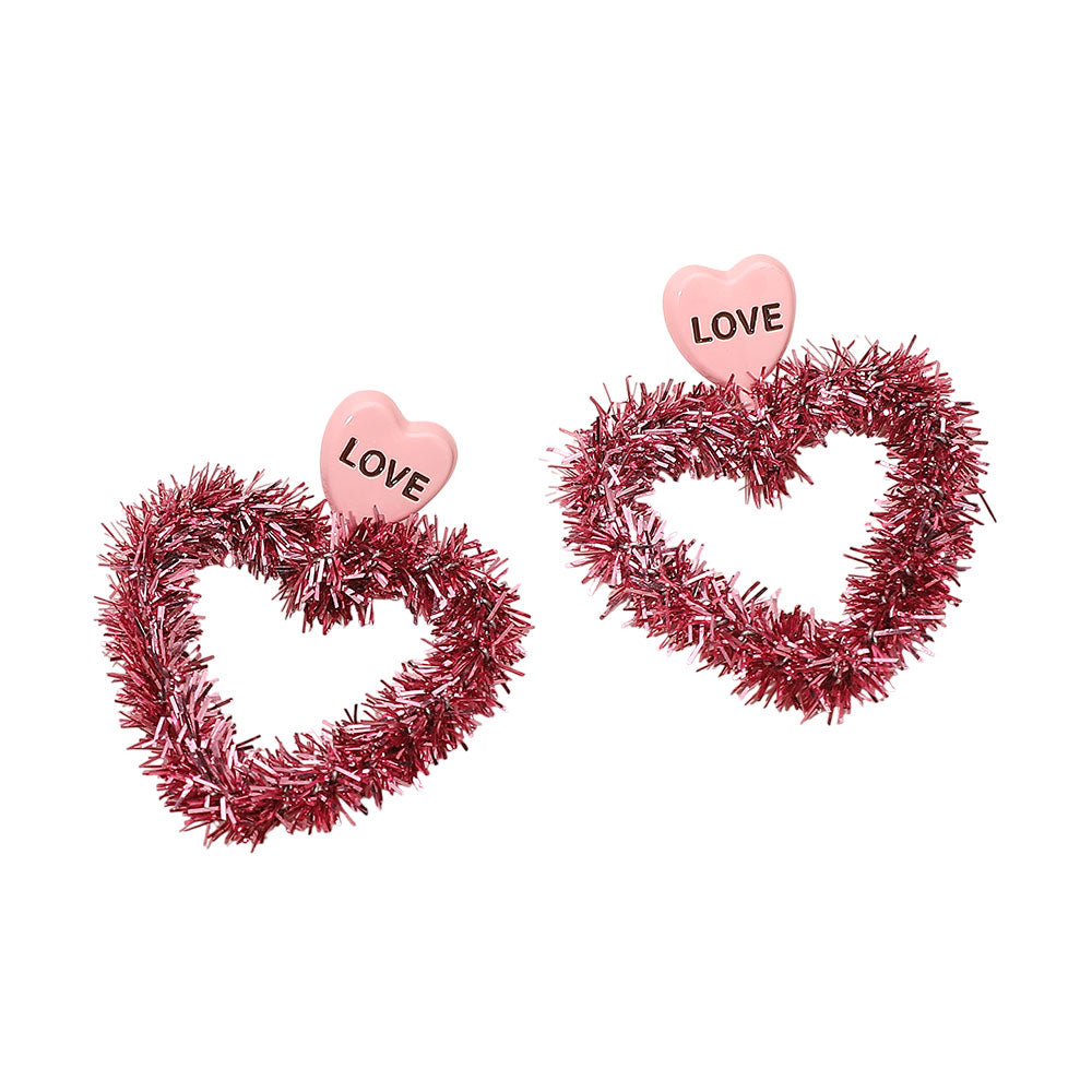 Sweet Pea Tinsel Heart Dangle Earrings
