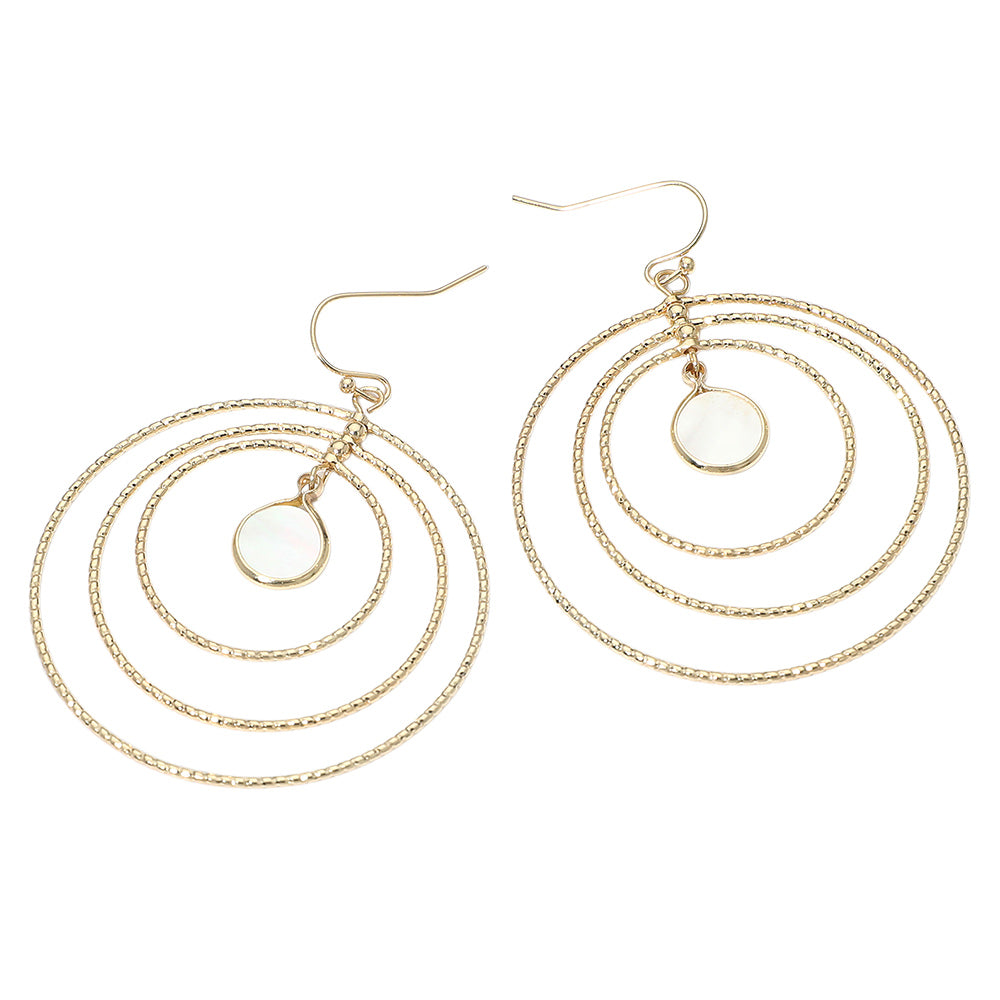 Circle Mother of Pearl Accent Layered Ring Drop Earrings