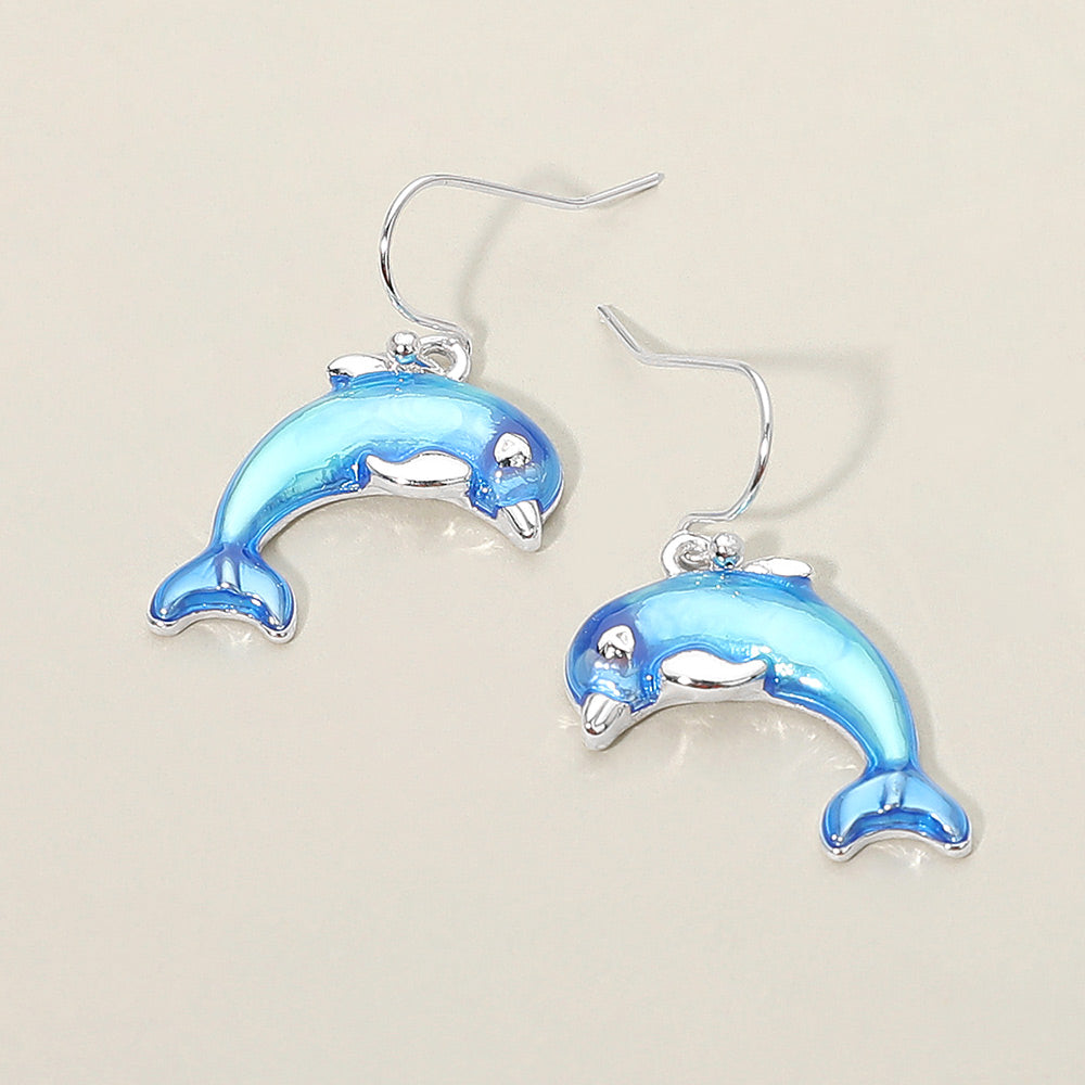 Dolphin Charm Drop Dangle Earrings