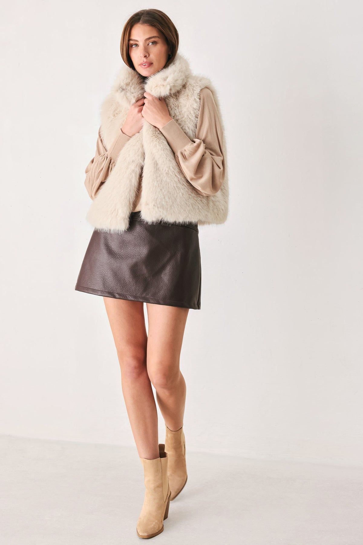 COCOA PLUSH CHOCOLATE BROWN FAUX FUR VEST