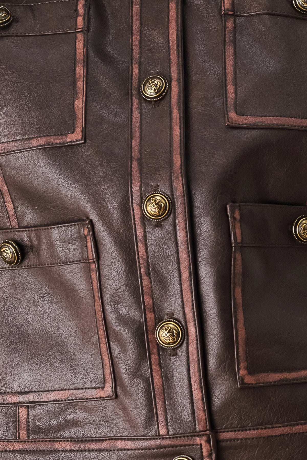 SADDLE STREET BROWN FAUX LEATHER CROPPED JACKET