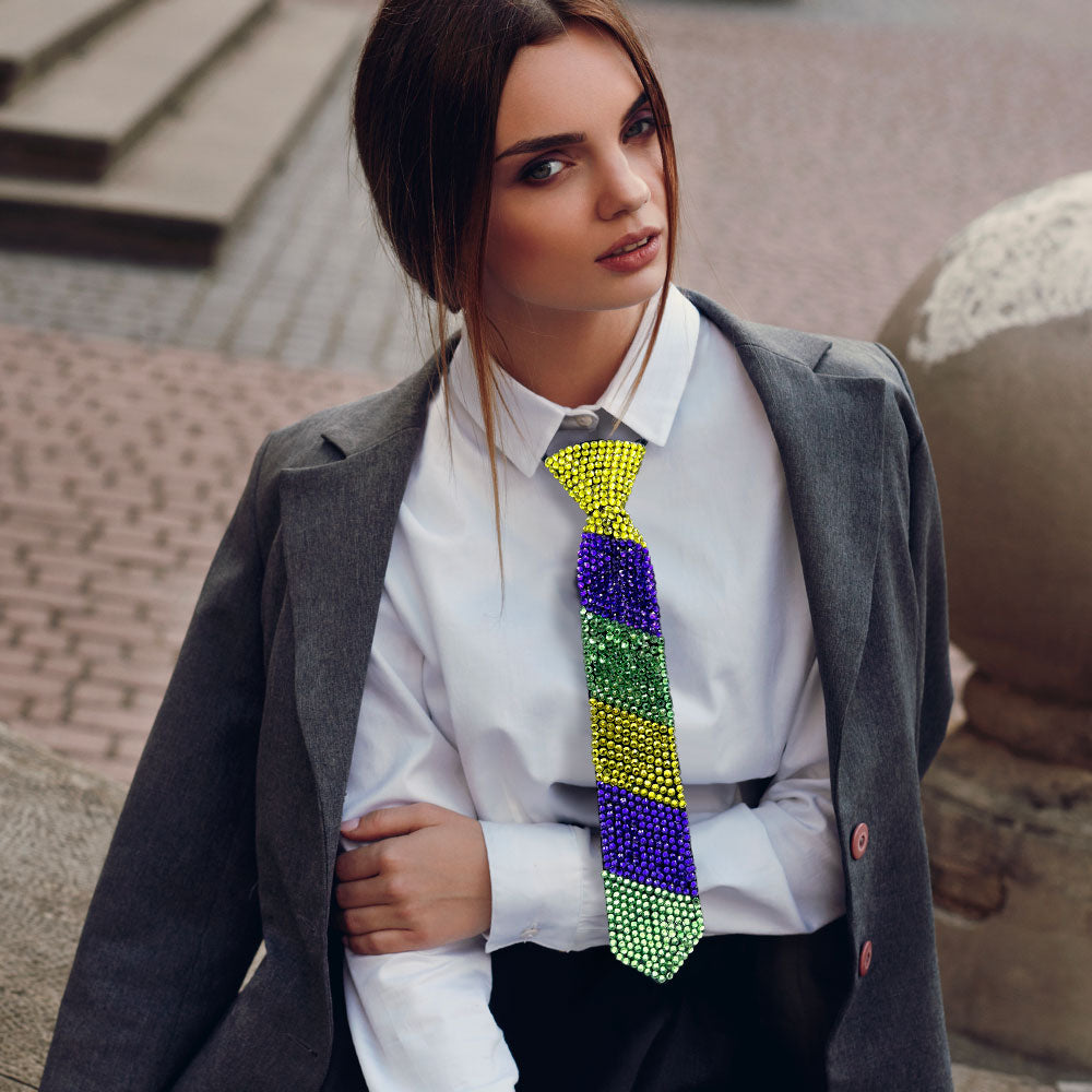 Mardi Gras Bling Studded Statement Tie Necklace