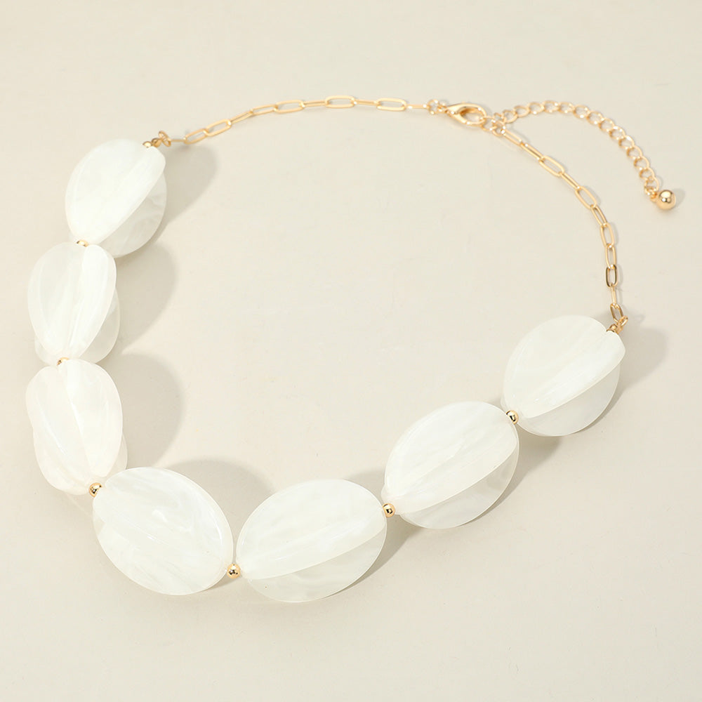 Celluloid Acetate Bold Geometric Flower Bud Beaded Statement Necklace