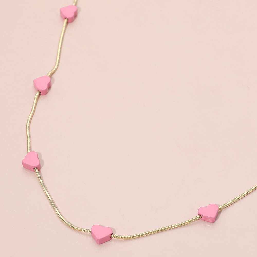 Flat Heart Charm Station Necklace