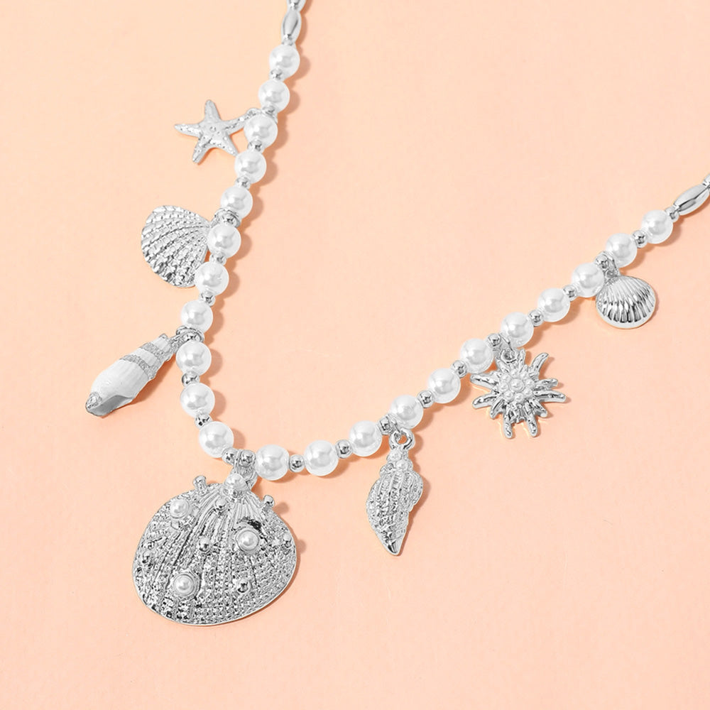 Seashell Puka Shell Starfish Charm Station Pearl Necklace