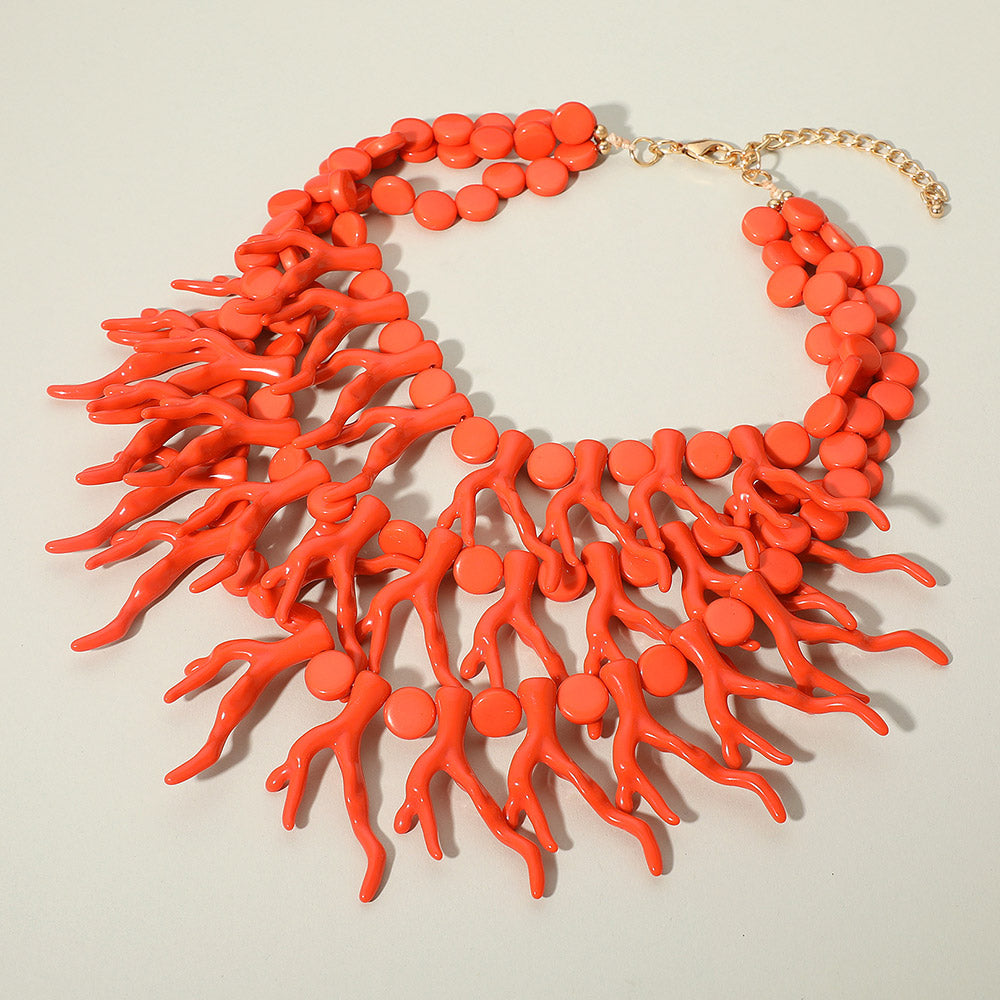 Bold Layered Coral Statement Necklace