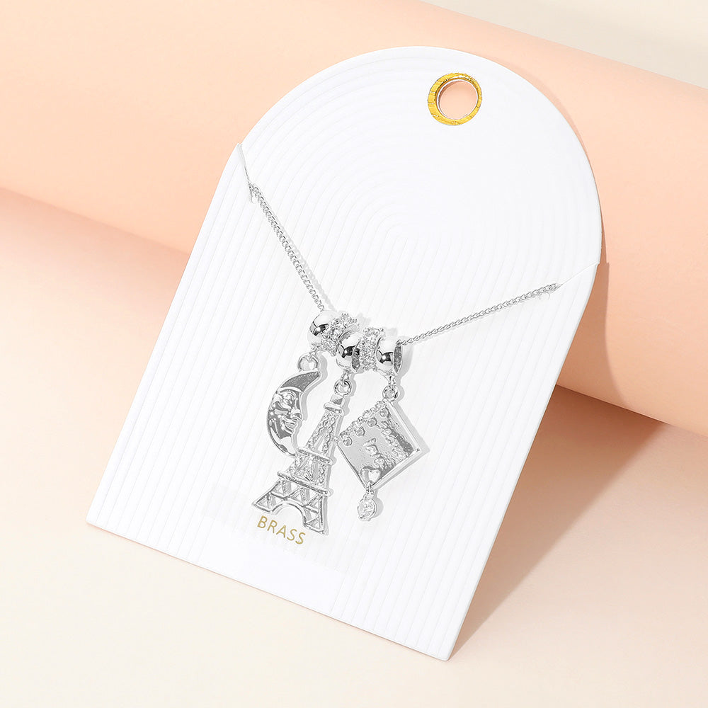 Crescent Moon Eiffel Tower Secret Love Book Charm Beaded Necklace