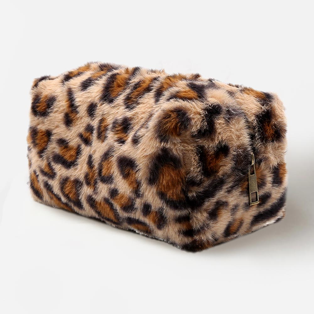 Leopard Pattern Faux Fur Pouch Bag