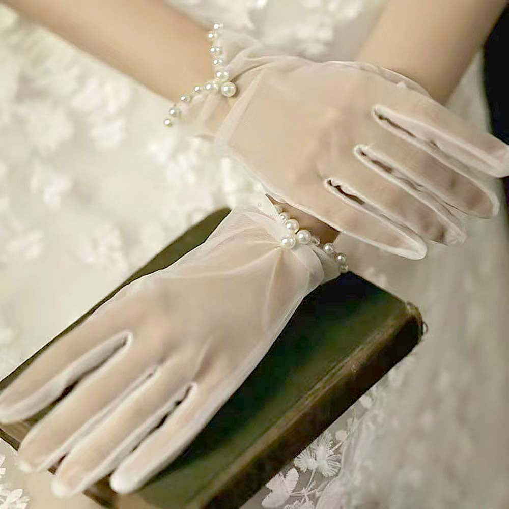 Dressy Pearl Wrist Detail Sheer Gloves