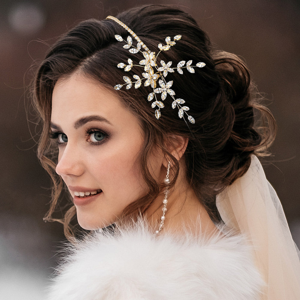 Elegant Crystal Floral Hair Vine Bridal Headpiece Headband