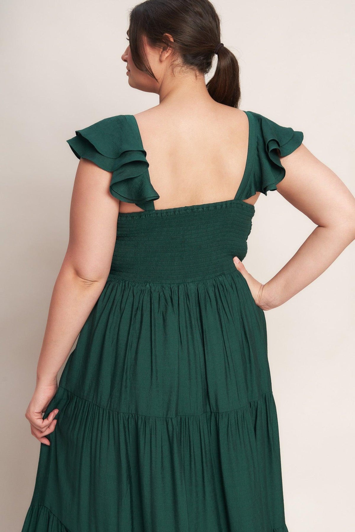 SUMMER MILK FOREST GREEN WOVEN MAXI DRESS
