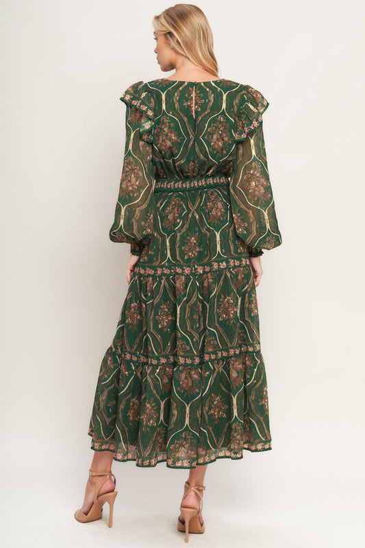 GARDEN LABYRINTH WOVEN MIDI DRESS