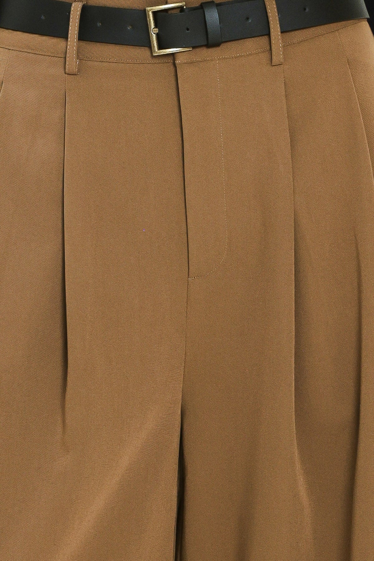 CITY CINCH BLACK/BROWN BELTED WIDE-LEG PANTS