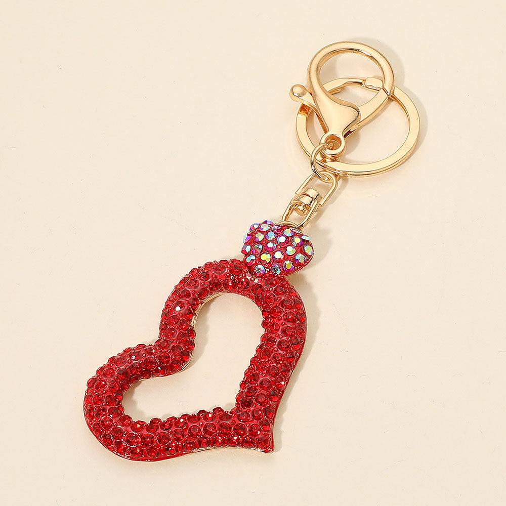 Bling Studded Open Heart Bag Charm Keychain