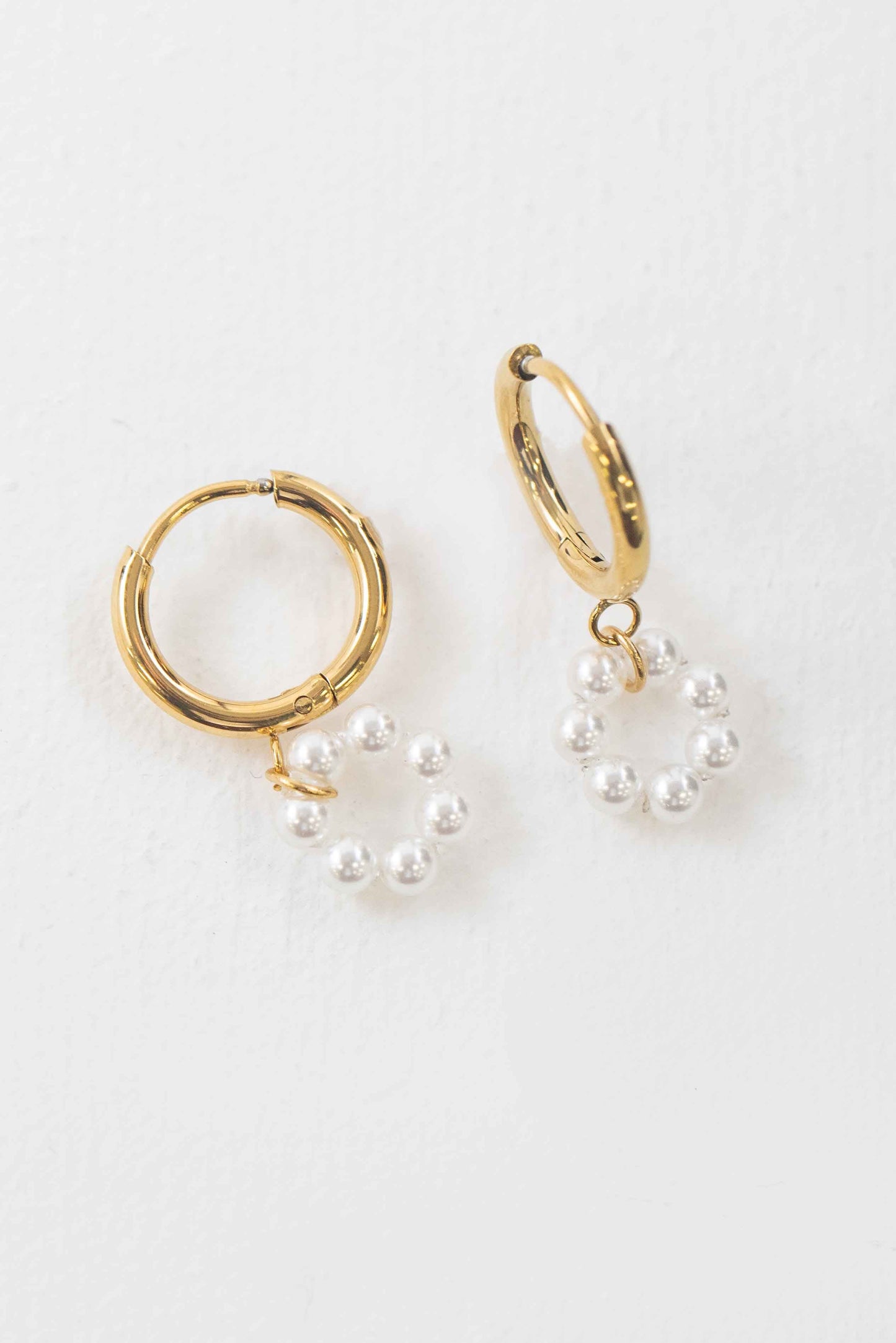 Pearl Circle Charm Huggie Hoop Earrings