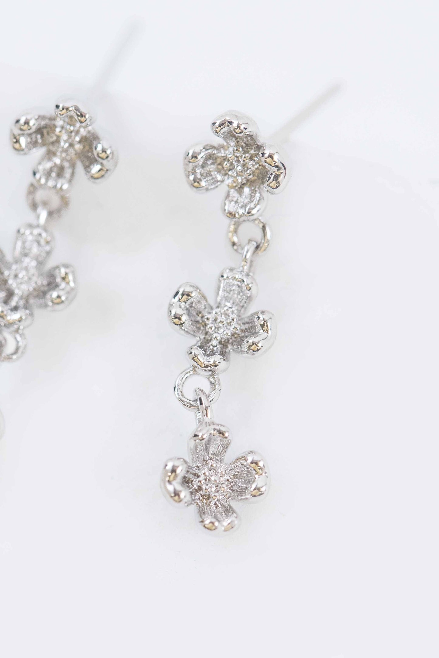 Flower Trio Drop Earrings | Silver