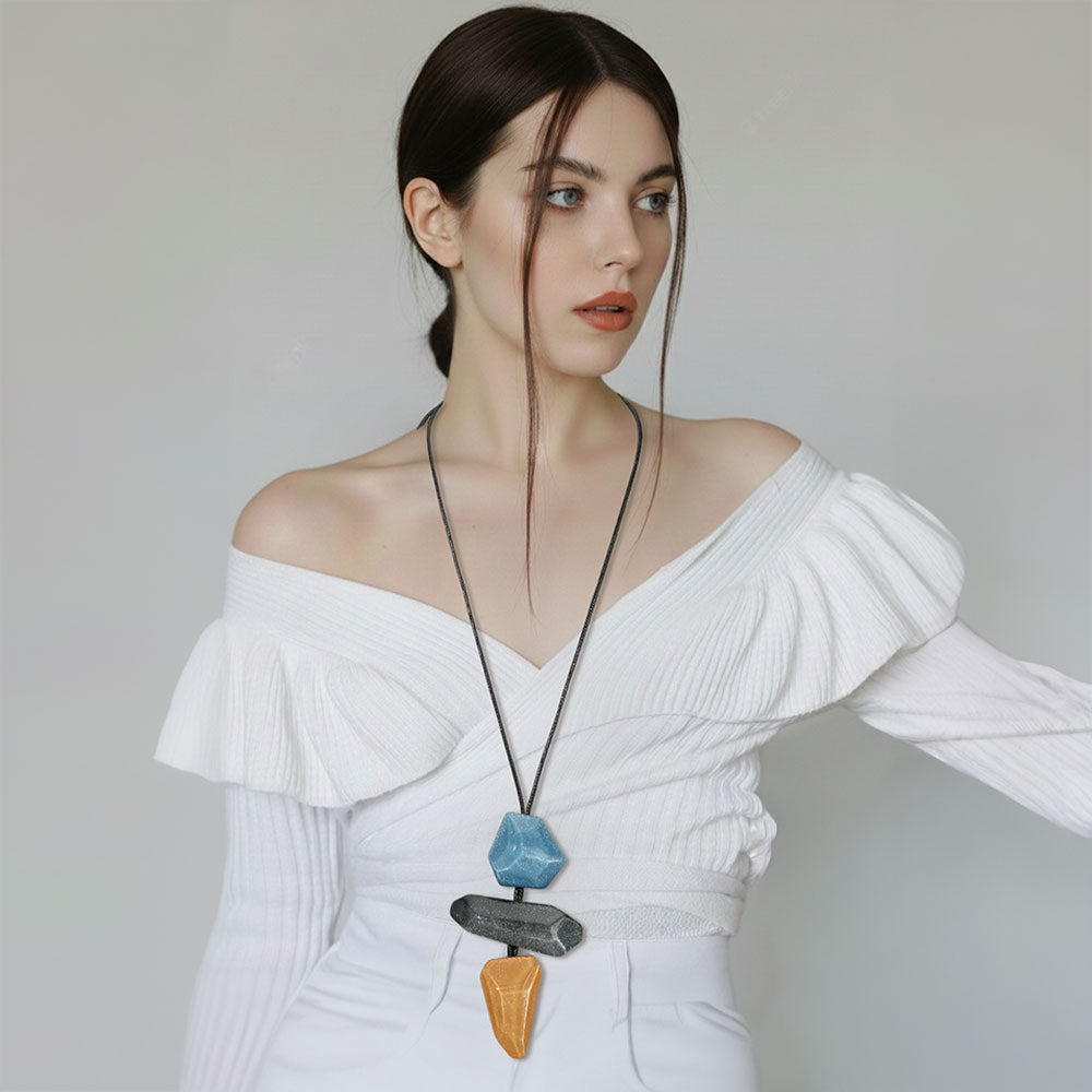 Geometric Stackable Resin Pendant Adjustable Long Necklace