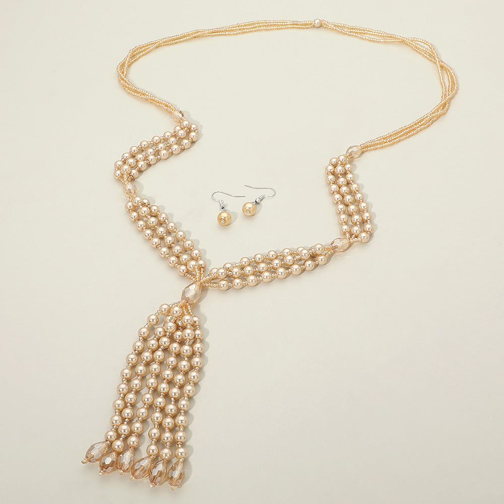 Pearl Beaded Tassel Long Necklace