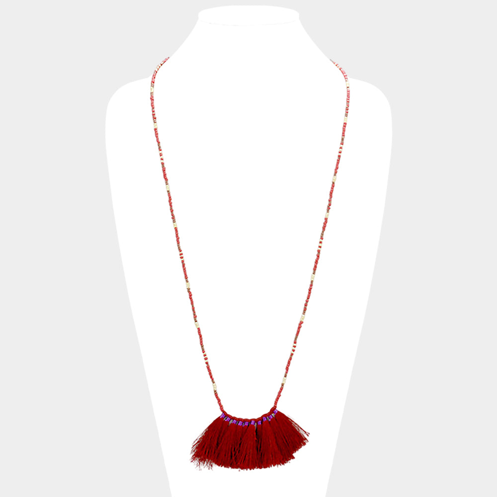 Beaded Tassel Fringe Long Necklace