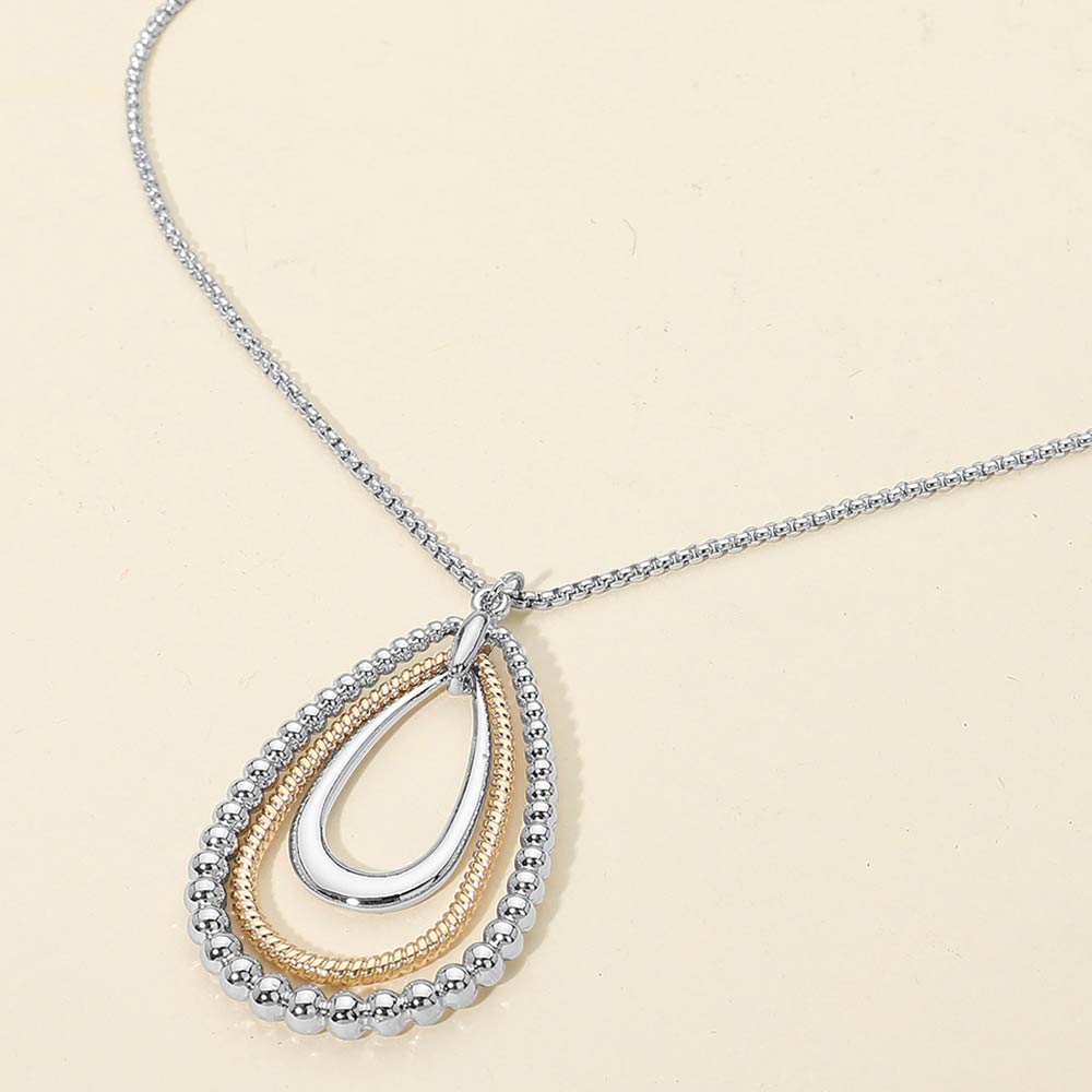 Metal Bubble Layered Teardrop Pendant Long Necklace